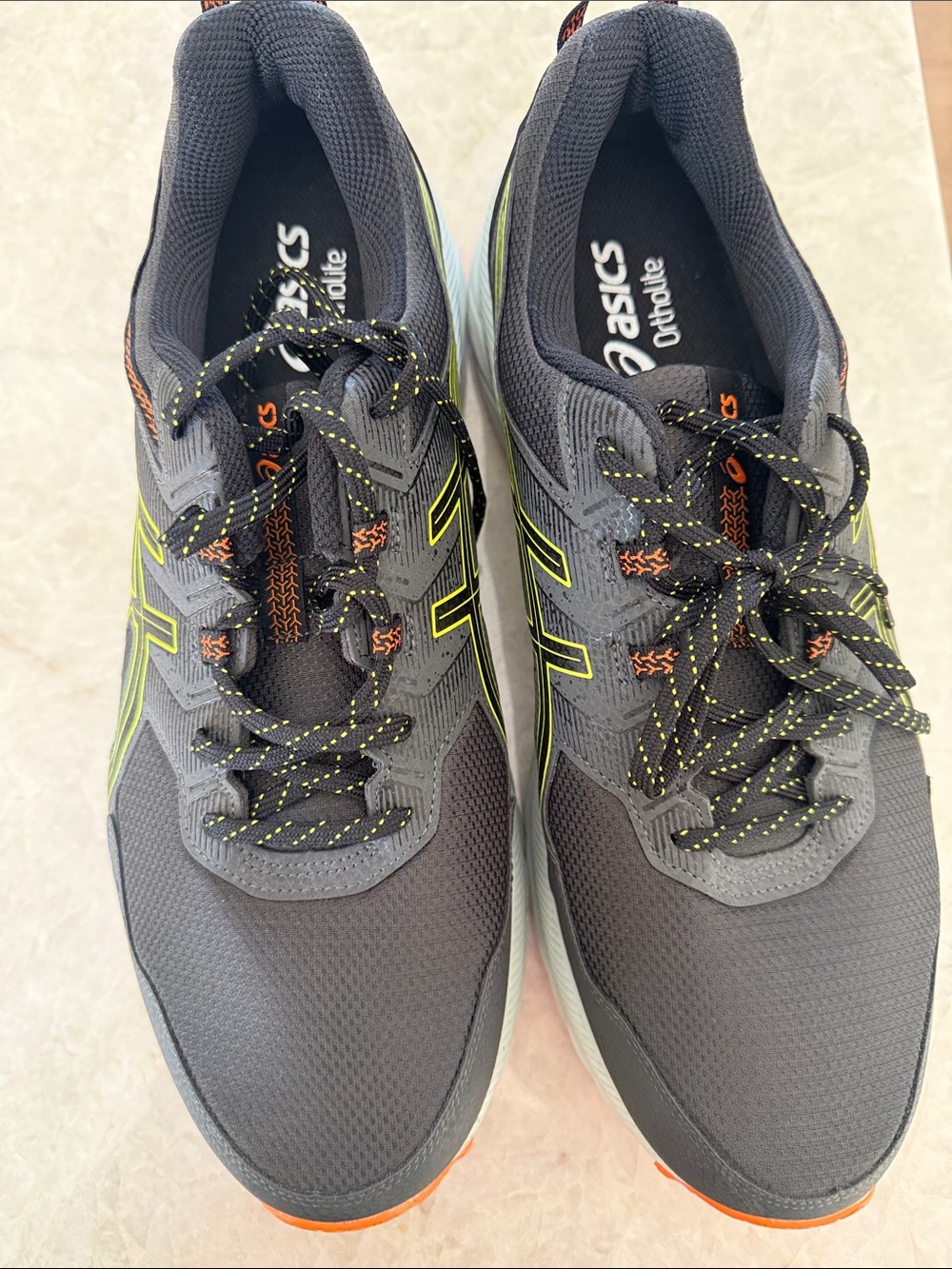 ASICS Gray OrthoLite with Neon Yellow & Orange Accents